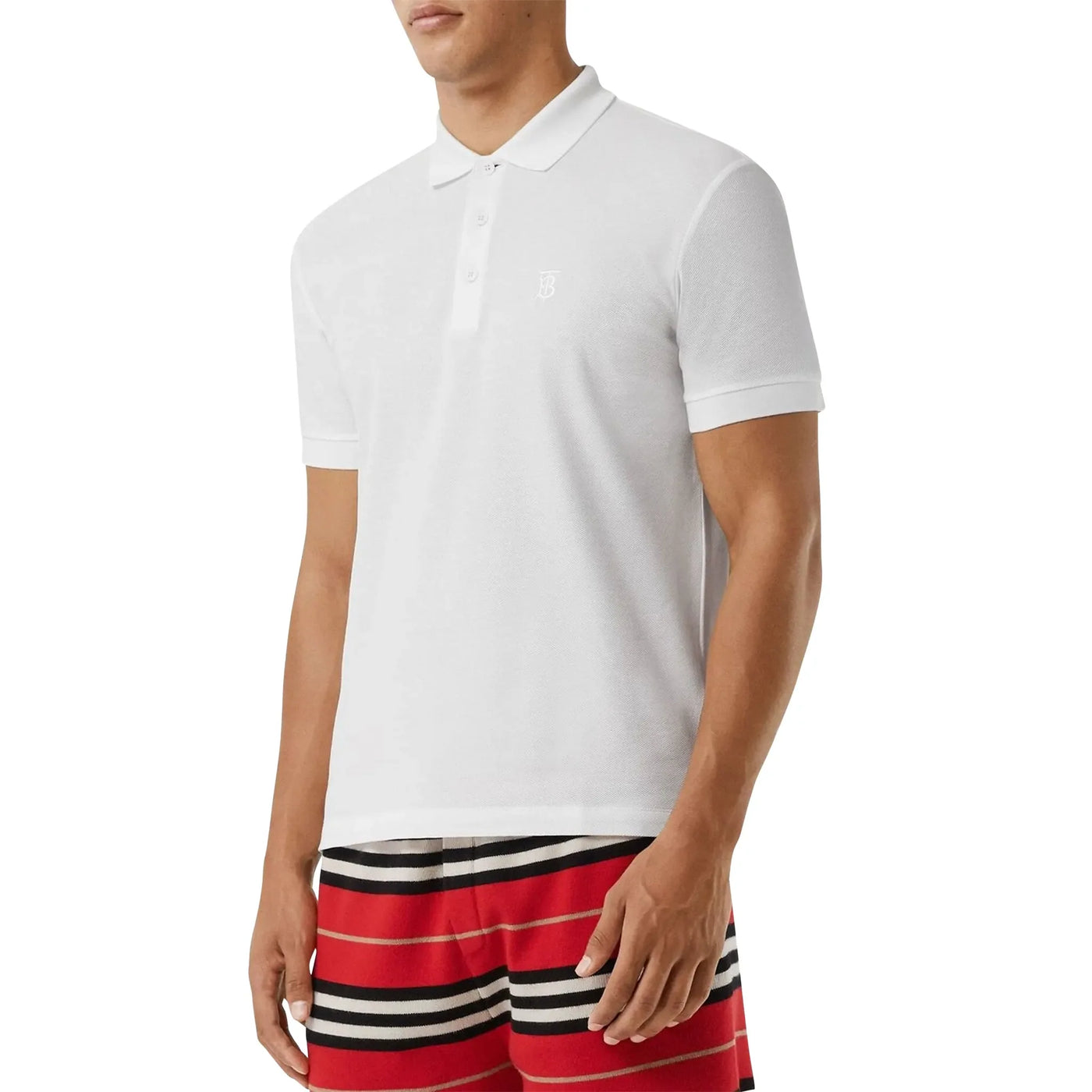 Polo Burberry Eddie Logo Pique Cotton Blanc — vue 3