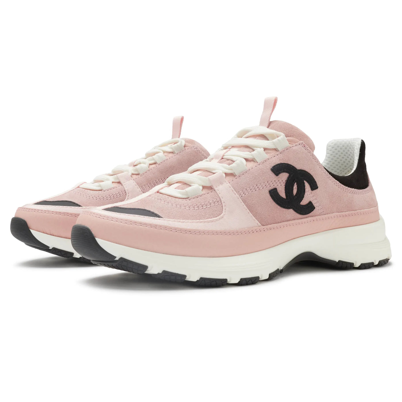 Baskets Chanel CC Logo Suede Calfskin Grosgrain Clair Rose Noir Trainers (F) — vue 2