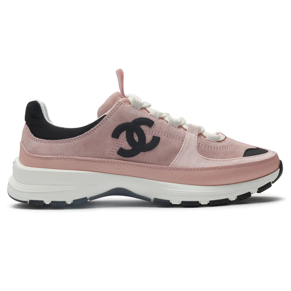 Baskets Chanel CC Logo Suede Calfskin Grosgrain Clair Rose Noir Trainers (F)
