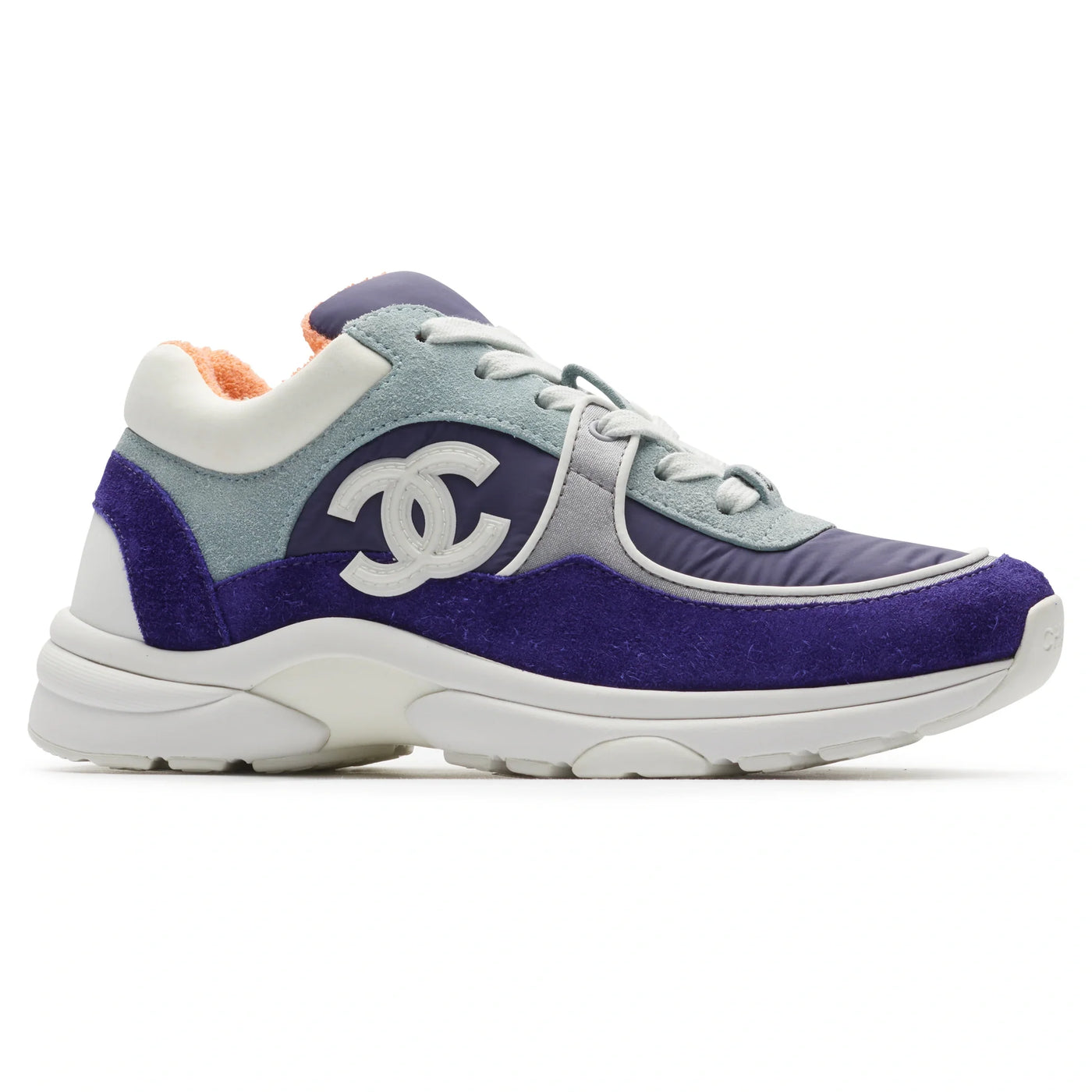 Baskets Chanel CC Logo Suede Nylon Violet Bleu — vue 2