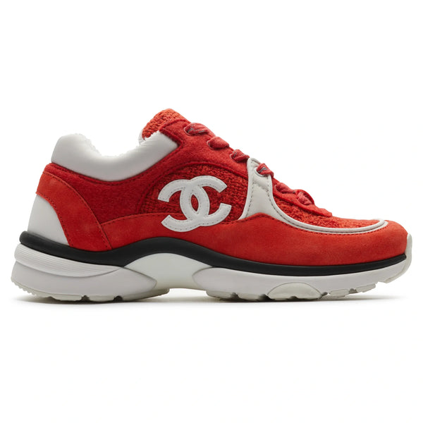 Baskets Chanel CC Logo Suede Rouge Tweed