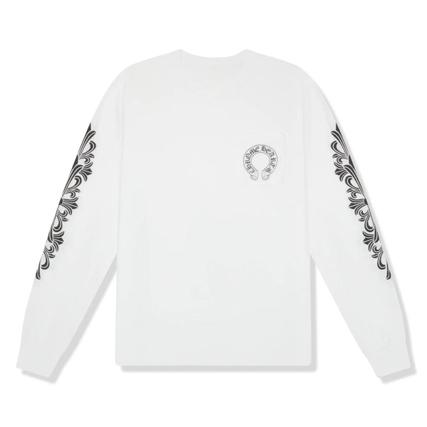 T-Shirt Chrome Hearts Floral Horse Pocket Logo L/S Blanc T-shirt