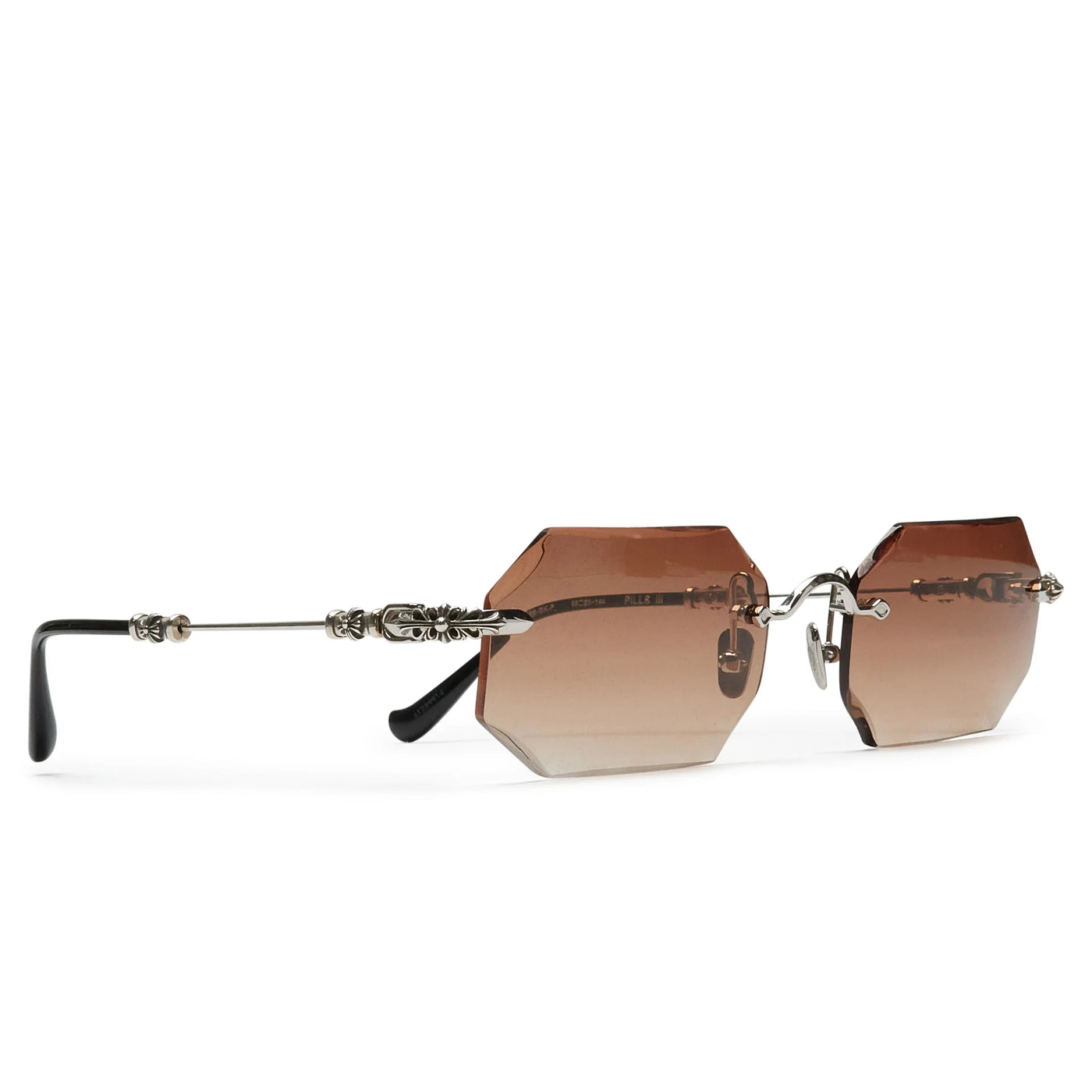 Lunettes de soleil Chrome Hearts Pills III Custom Argent Marron Diamond Cut