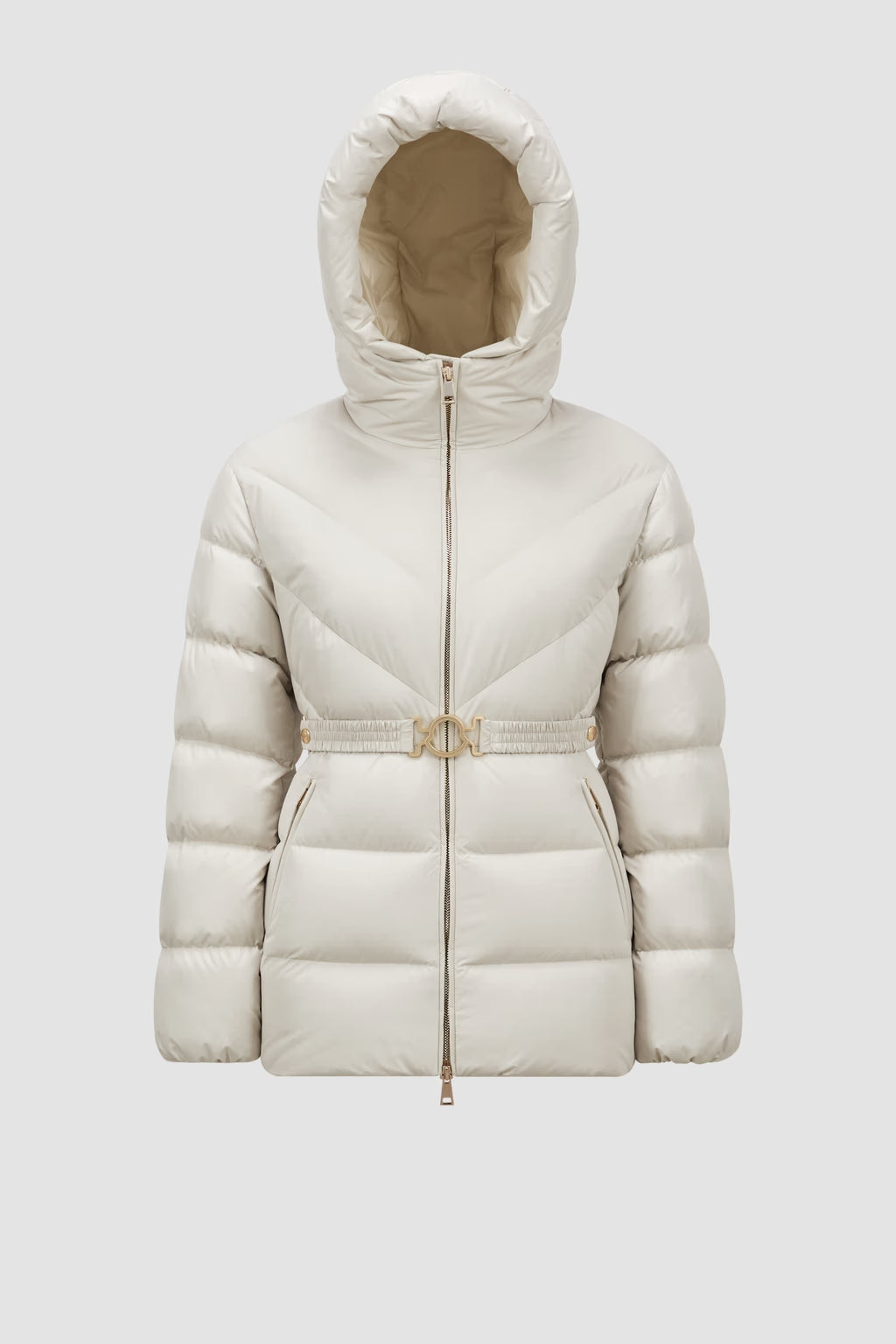Doudoune Moncler Courte Brosse à Capuche et Matelassage Diagonal Blanc — vue 2