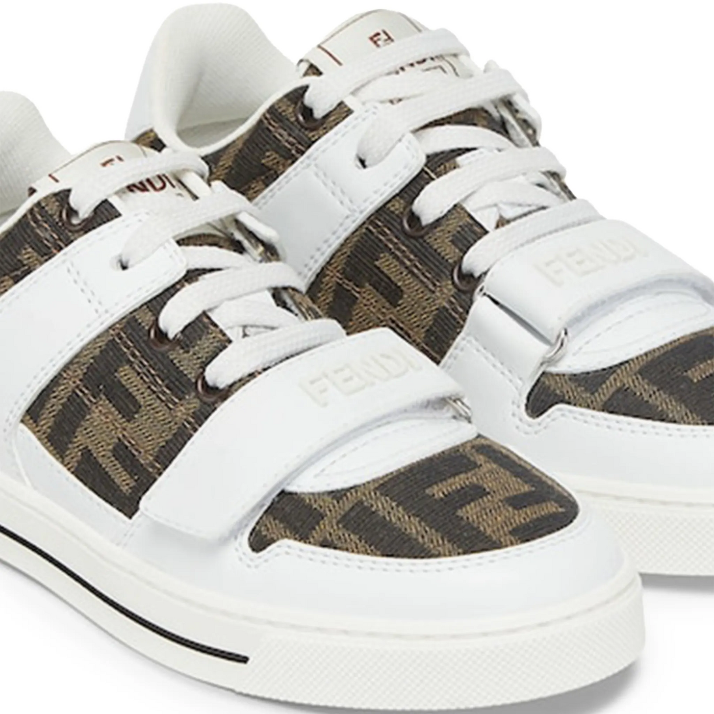 Baskets Fendi Leather Jacquard Logo Blanc — vue 4