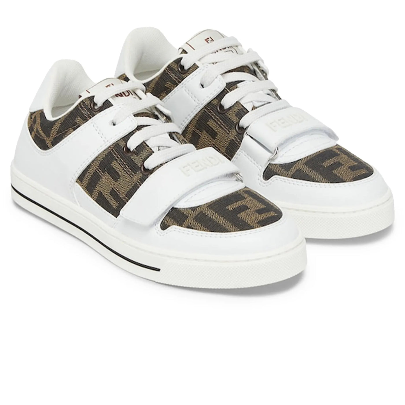 Baskets Fendi Leather Jacquard Logo Blanc — vue 2