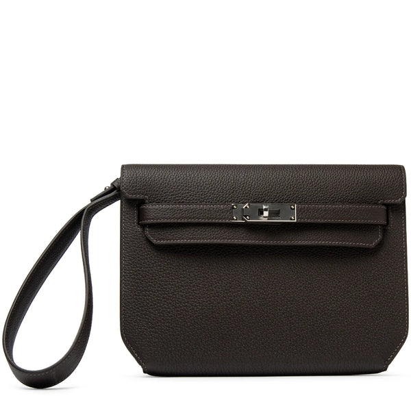 Pochette Hermès Kelly Depeches 25 Negonda Calfskin Bai Brun Palladium Hardware