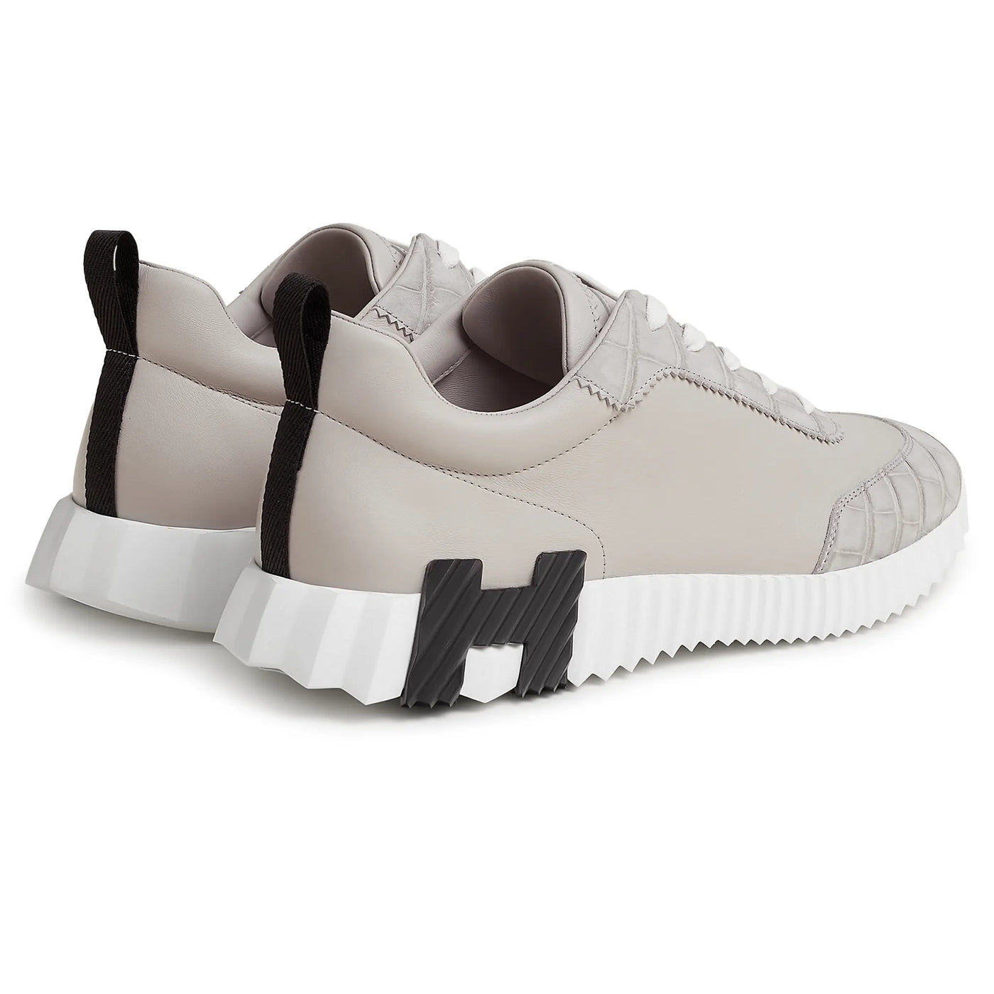 Baskets Hermès Bouncing Calf Crocodile Gris Quartz — vue 2