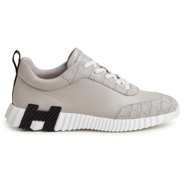 Baskets Hermès Bouncing Calf Crocodile Gris Quartz