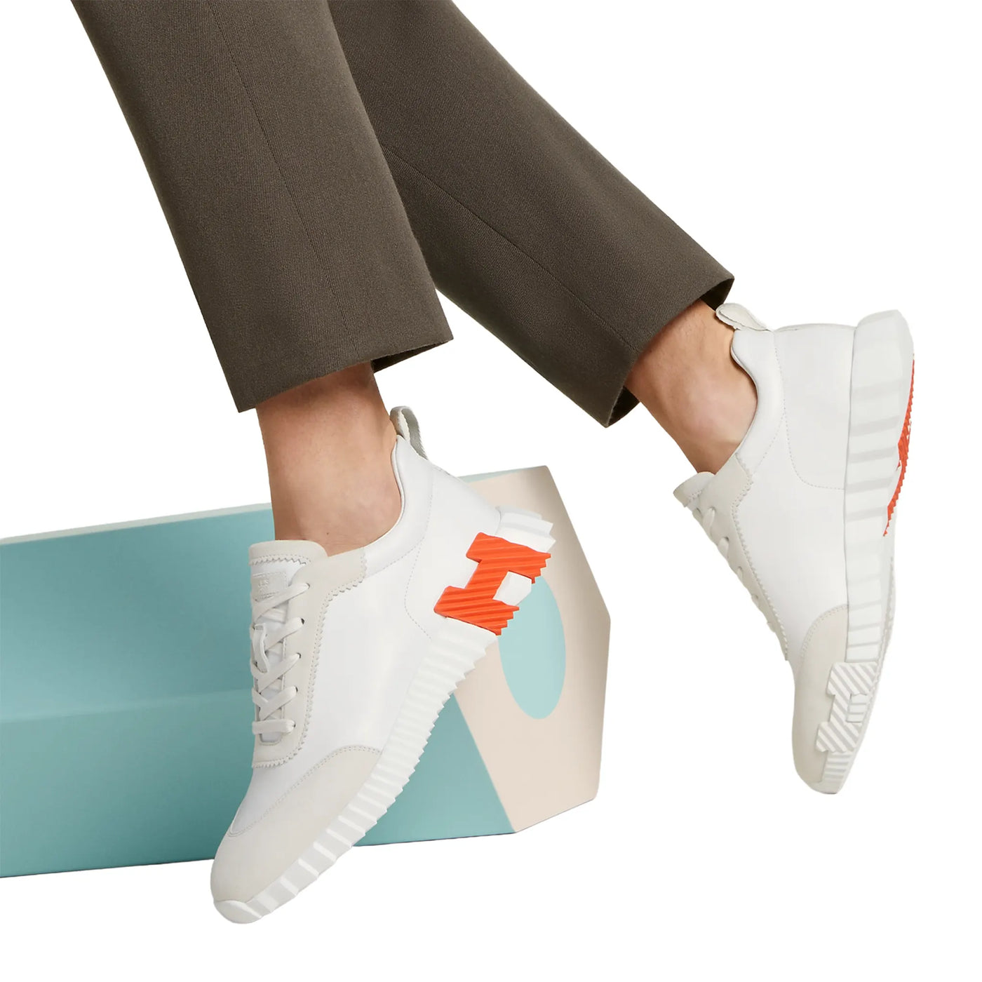 Baskets Hermès Bouncing Calf Blanc Orange — vue 6