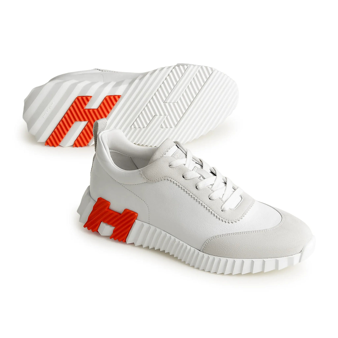 Baskets Hermès Bouncing Calf Blanc Orange — vue 5