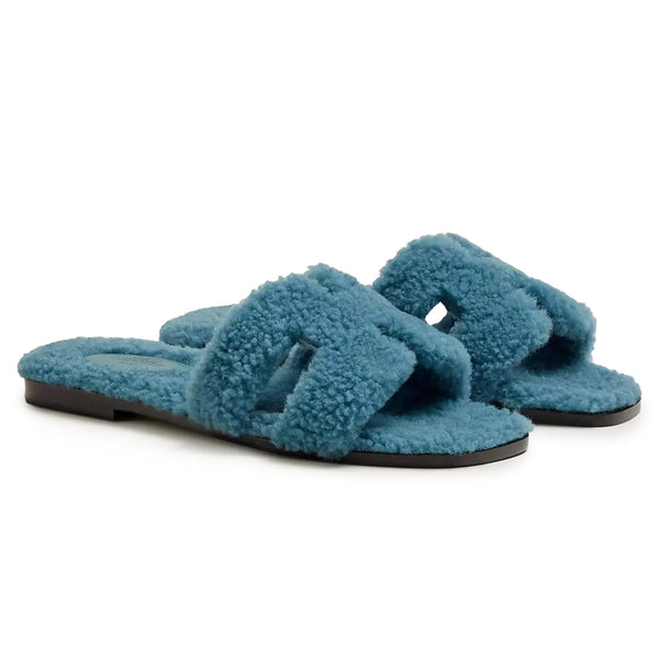 Sandales Hermès Oran Bleu Shearling