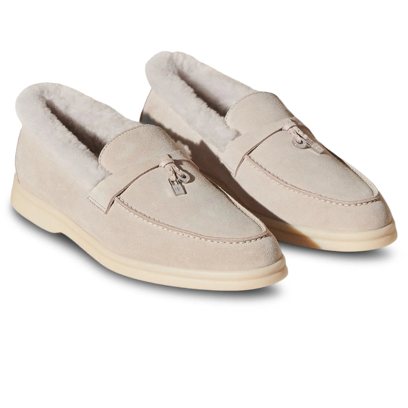 Mocassins Loro Piana Summer Charms Walk Suede With Lny Fur Platinum Melange — vue 2
