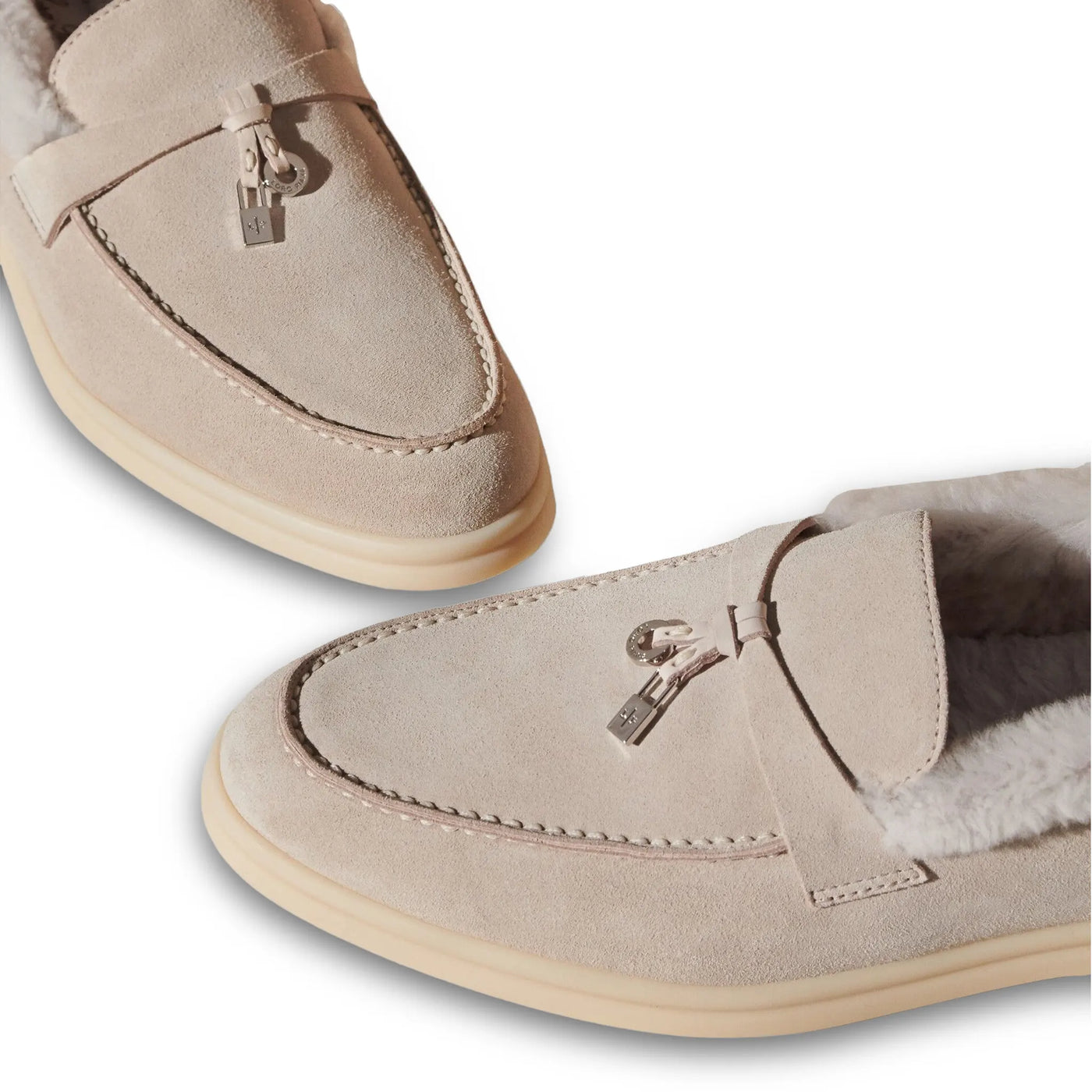 Mocassins Loro Piana Summer Charms Walk Suede With Lny Fur Platinum Melange — vue 3