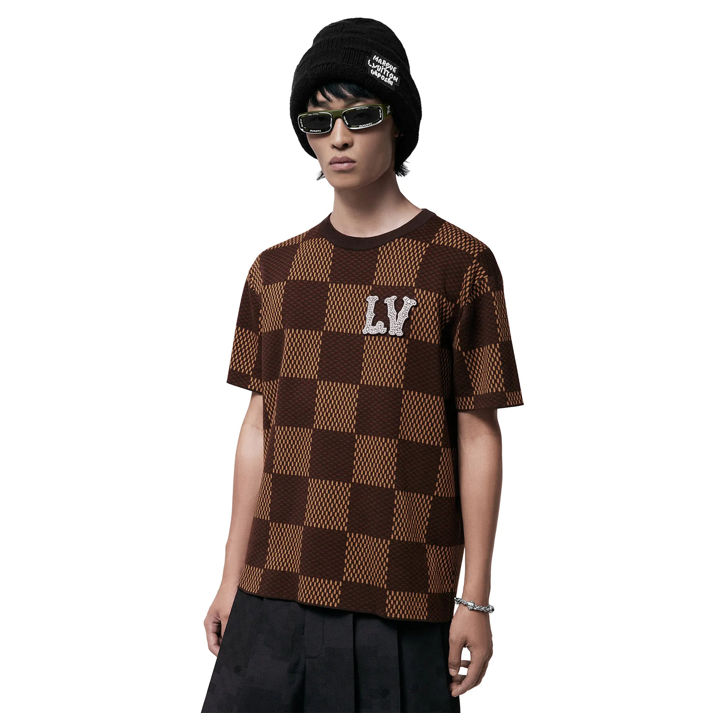 T-Shirt Louis Vuitton Damier Crystal Patch Marron T Shirt — vue 3