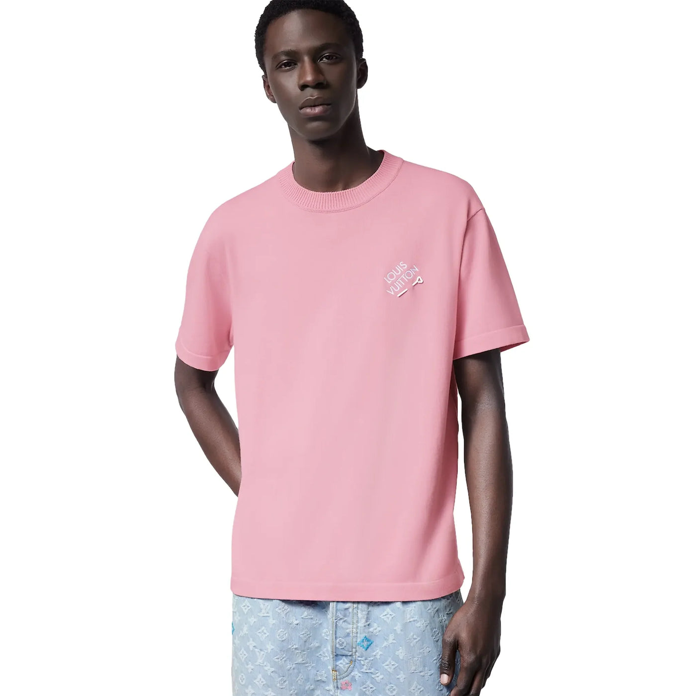 T-Shirt Louis Vuitton Embroidered Signature Crewneck Coral Blush Rose T Shirt — vue 5