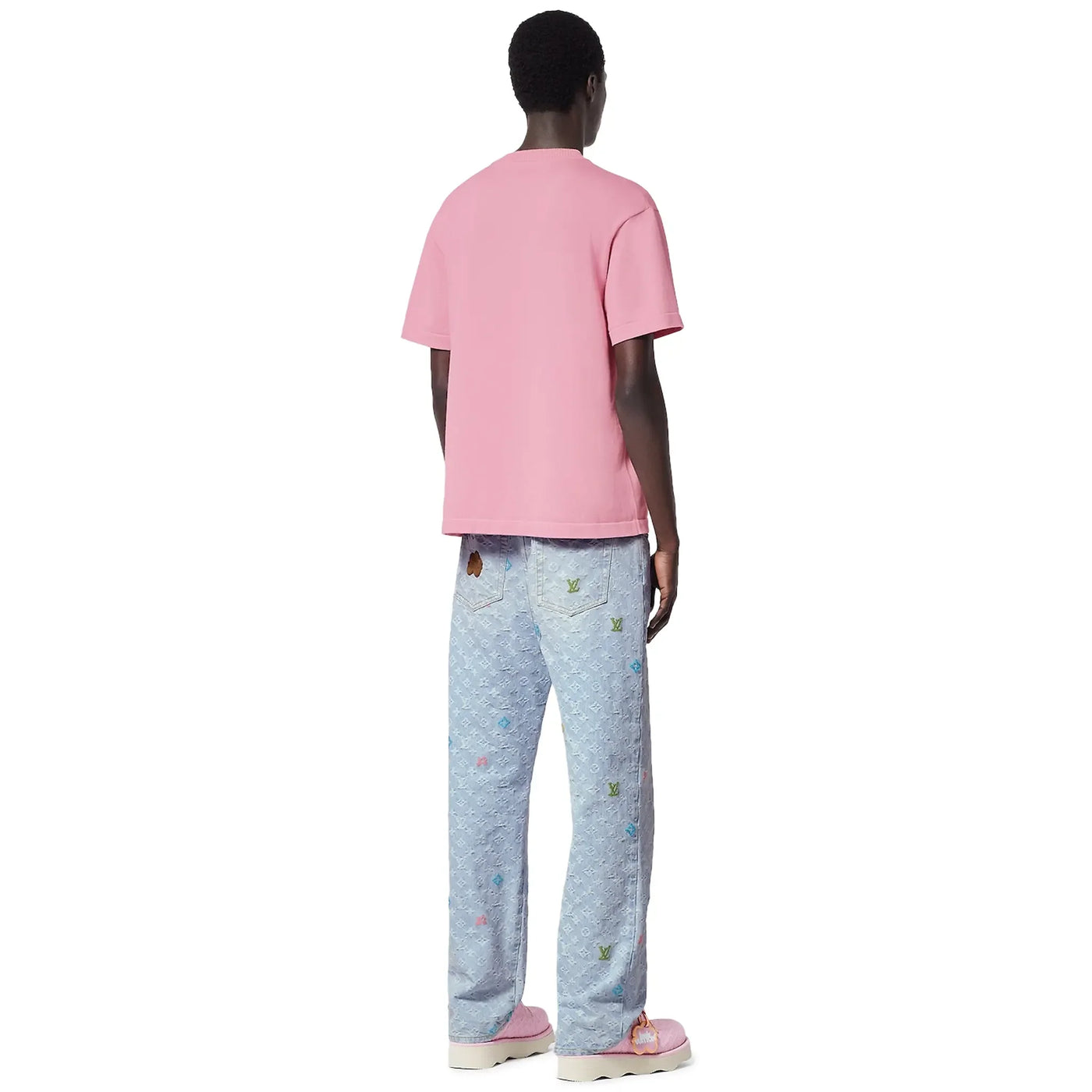 T-Shirt Louis Vuitton Embroidered Signature Crewneck Coral Blush Rose T Shirt — vue 4