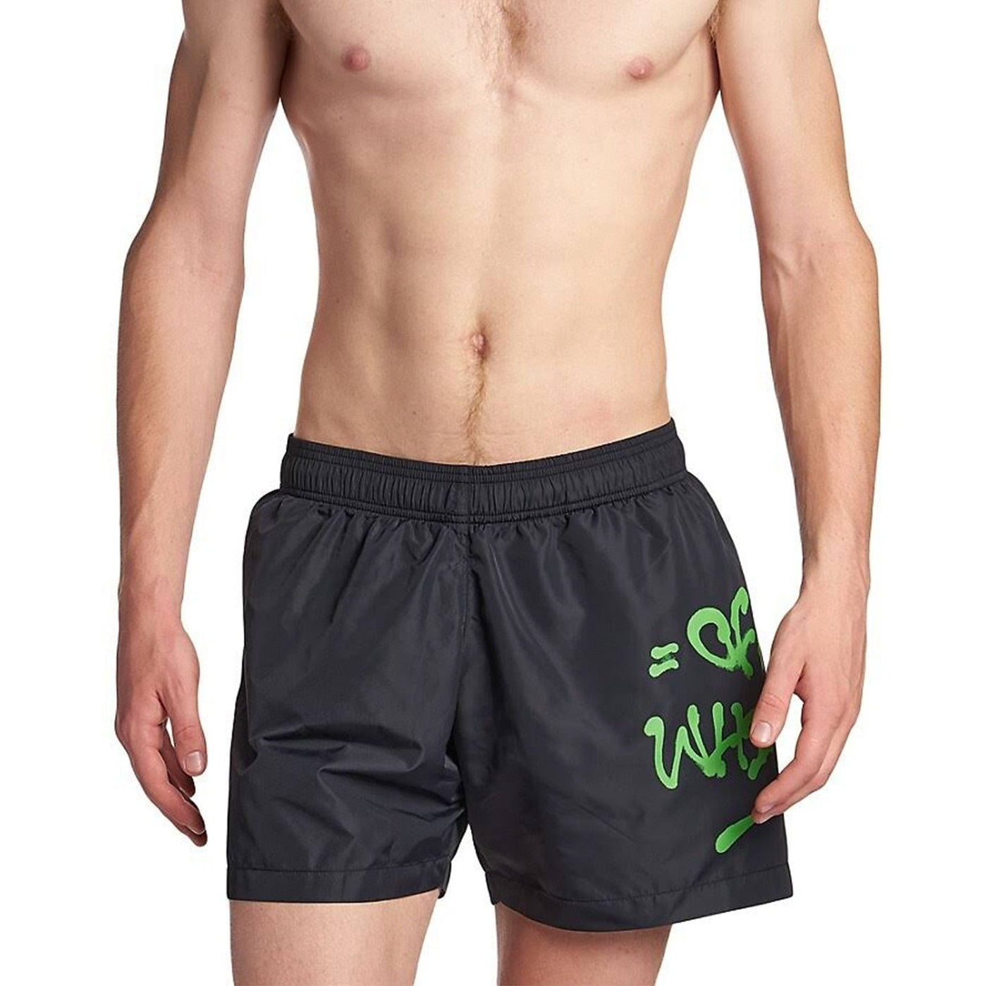 Short Off-White Neon Logo Print Noir Swim — vue 4