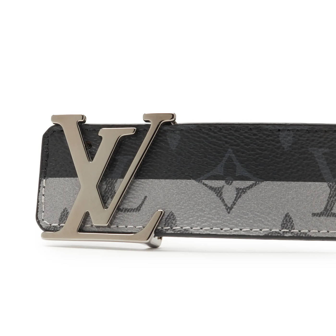 Ceinture Louis Vuitton Preloved - Initiales Monogram Eclipse 40mm Argent Noir — vue 4