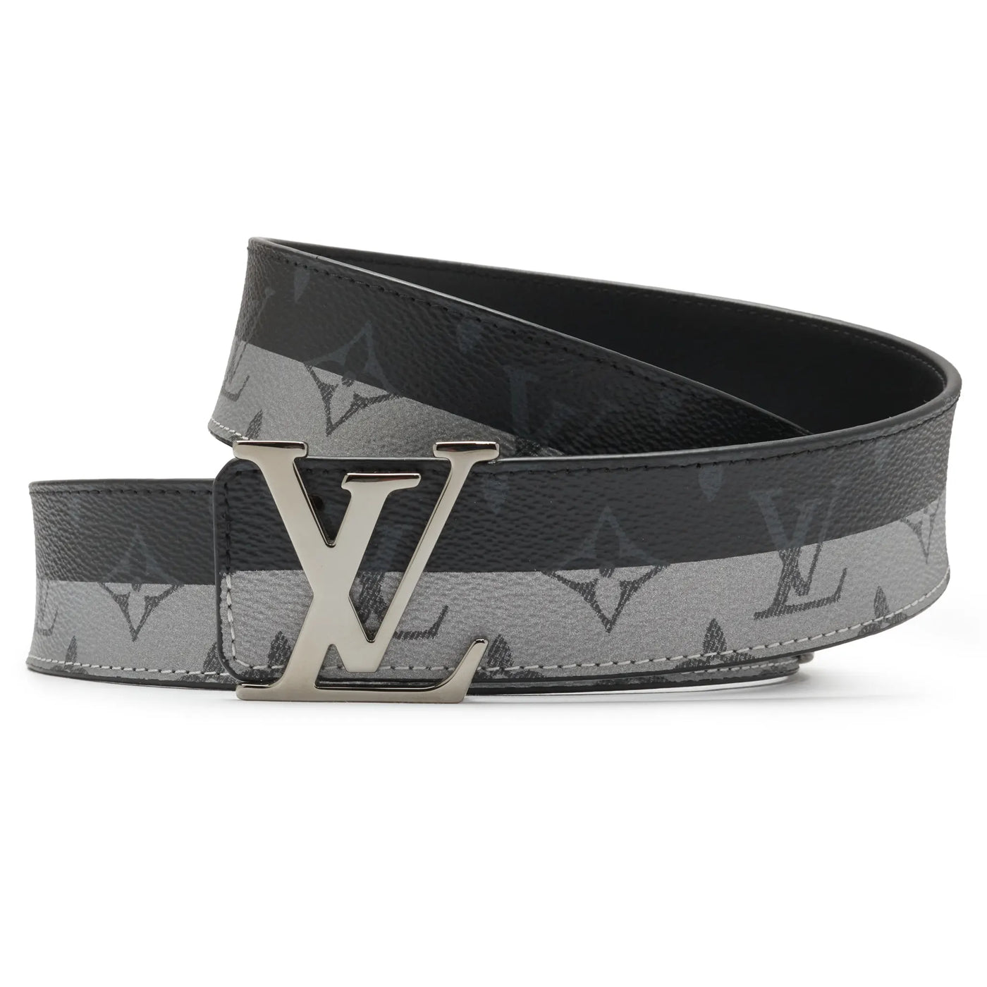 Ceinture Louis Vuitton Preloved - Initiales Monogram Eclipse 40mm Argent Noir — vue 2