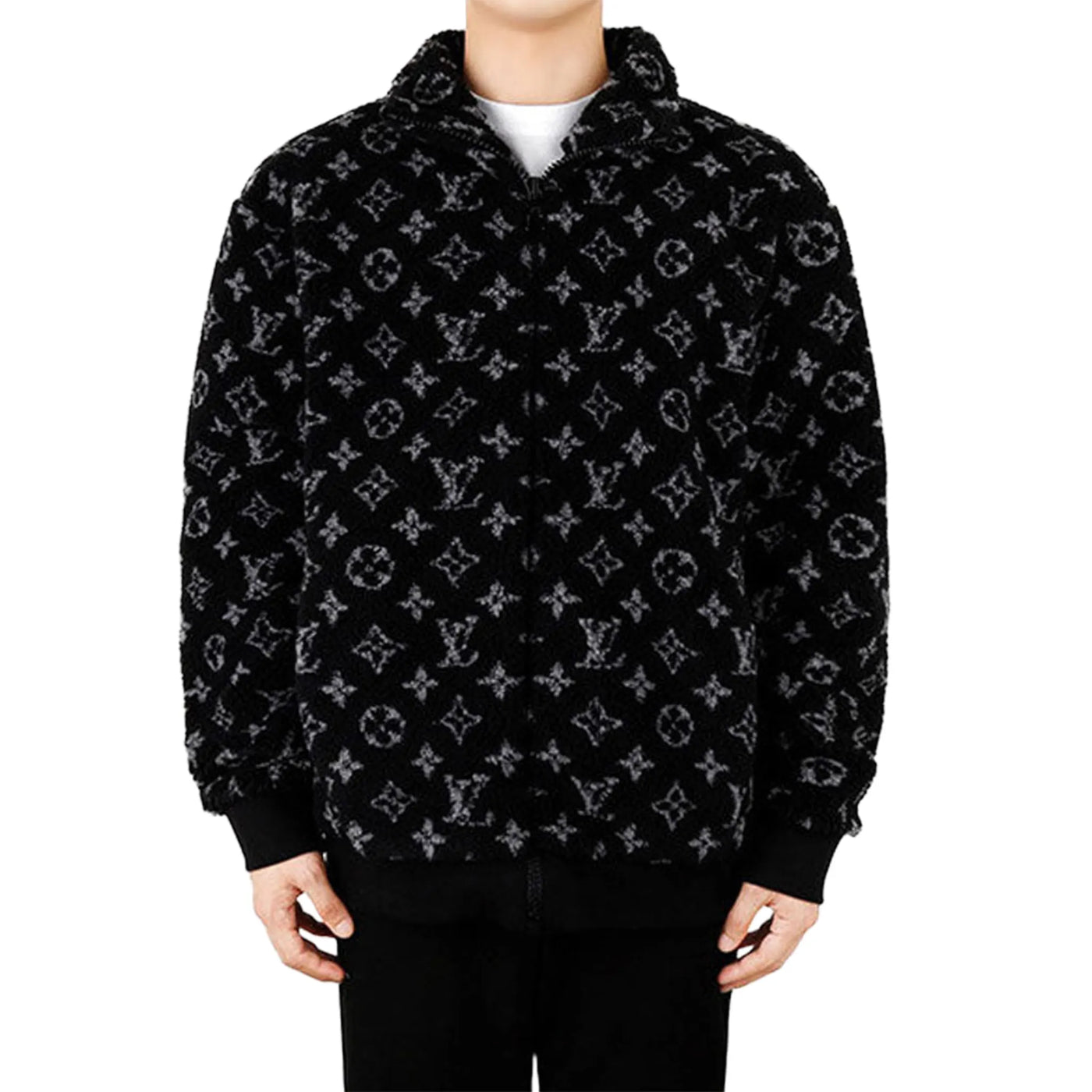 Veste Louis Vuitton Preloved - Monogram Fleece Noir Gris Zip-up — vue 3