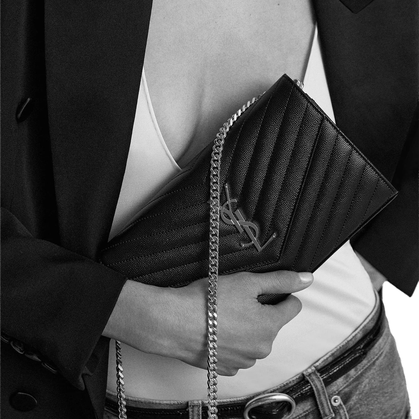 Sac à bandoulière Saint Laurent Monogram Envelope Noir Argent Crossbody — vue 5