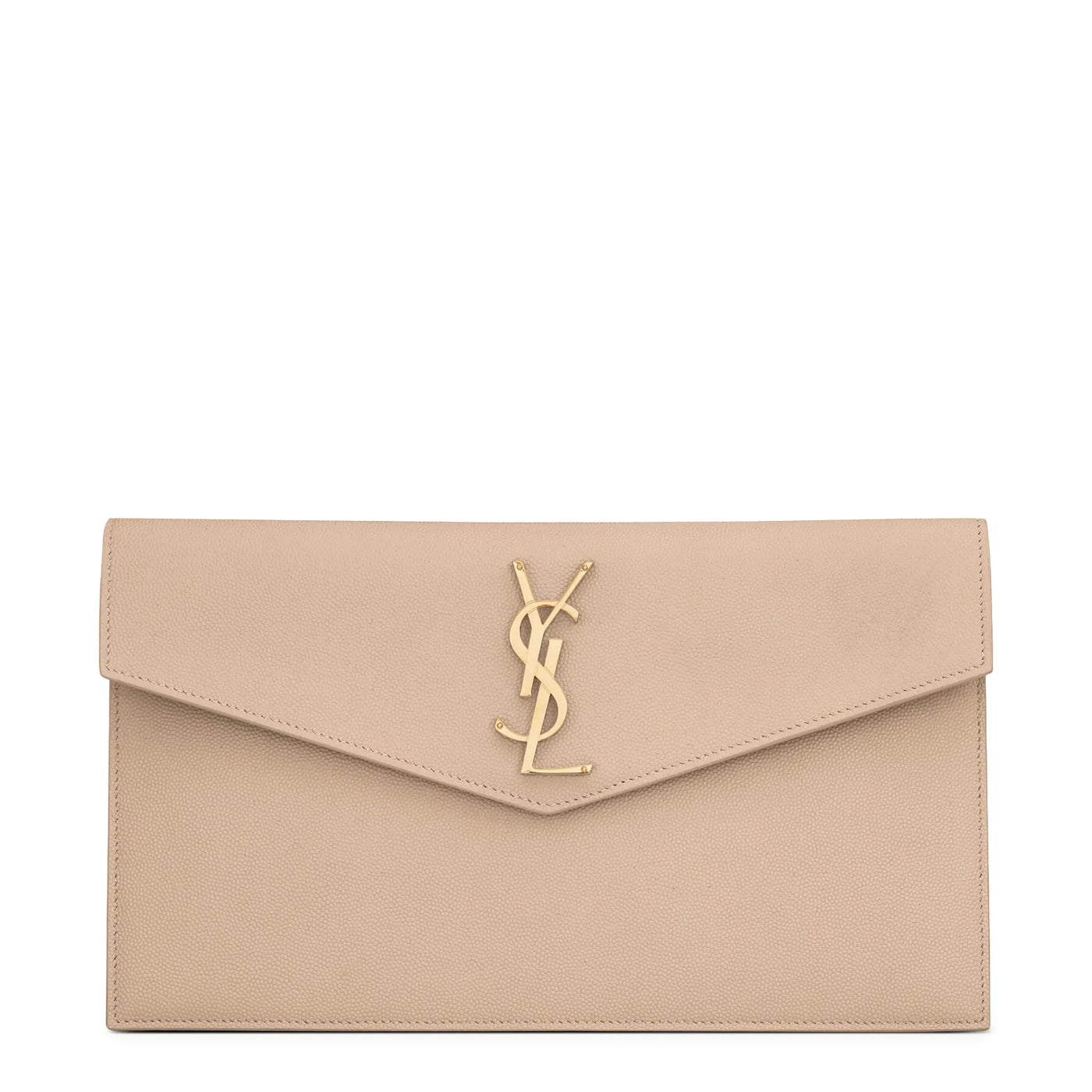 Pochette Saint Laurent Uptown Grain de Poudre Leather Foncé Beige