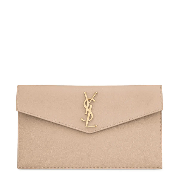 Pochette Saint Laurent Uptown Grain de Poudre Leather Foncé Beige